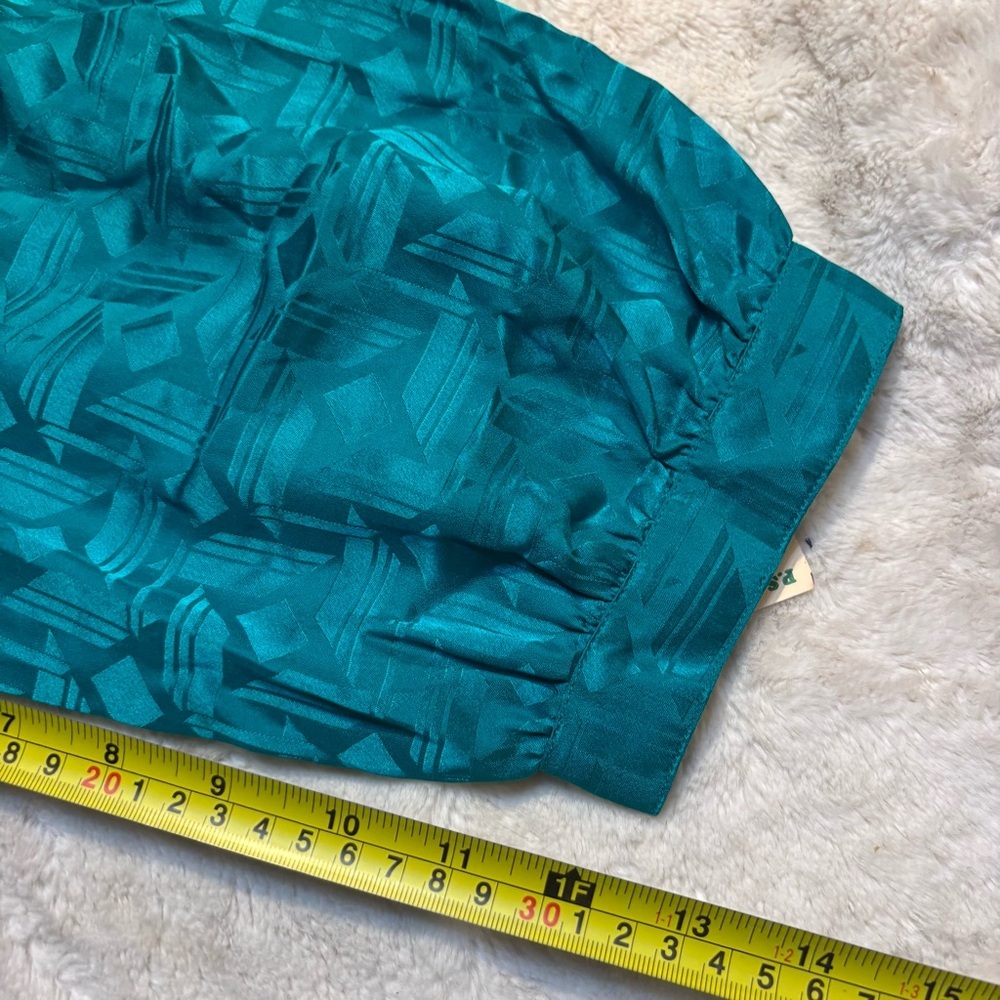 Vintage Maggy London Dress Sz 12 100% Silk Jeannene Booher Jade Green Sheen Geo - Picture 14 of 15